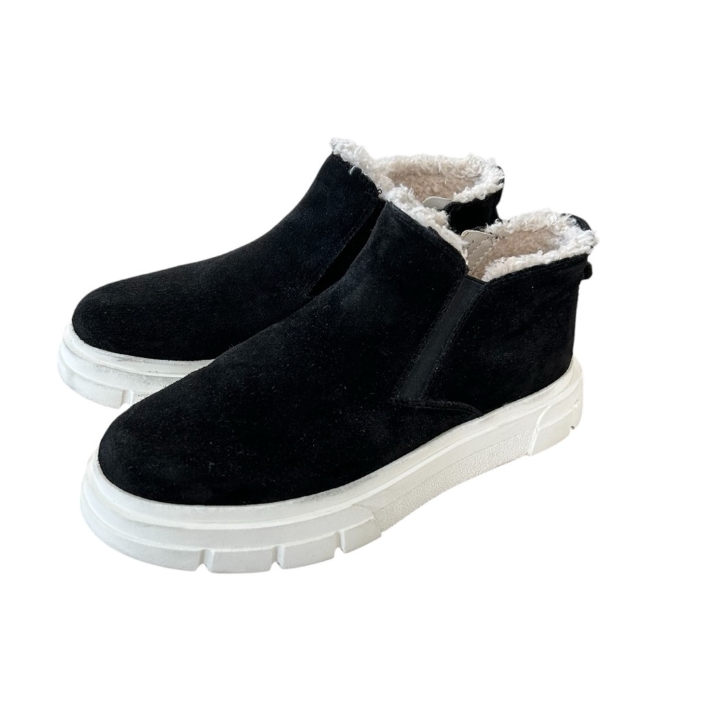 FRANCO SARTO Genuine Suede Faux Fur Allie Ankle Boot Sneakers, Black, Size 8